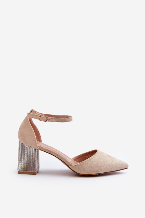 Court shoes in faux suede on embellished stiletto beige Anlitela
