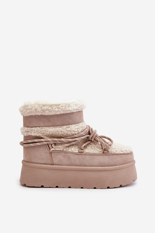 Platform Snow Boots With Lacing Light Beige Izathiel