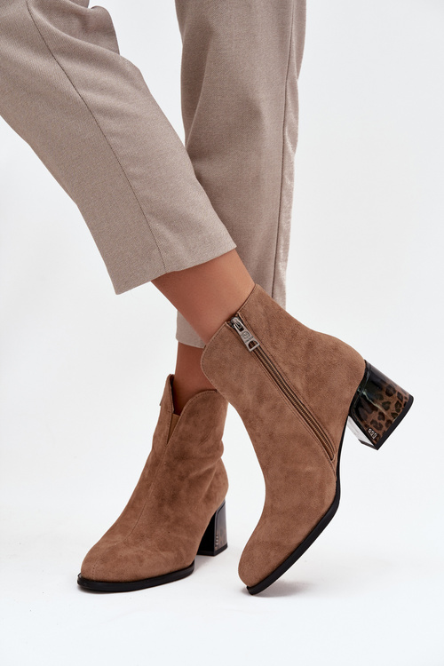 Women's Ankle Boots Made of Natural Suede with Heel Insulated Vinceza 66806 Camel