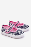 Children's Velcro Ballerinas In Print Navy Blue And Pink Selah
