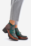 Leather Women's Boots with Thick Heel with Ornament Maciejka A6747-29 Brown-Green