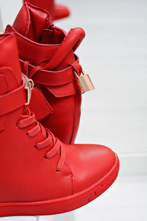 Women's Red Sneakers Gold Padlock Anchor Hudgens