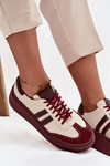 Leather Women's Sneakers on Platform Zazoo 3775 Beige-Burgundy