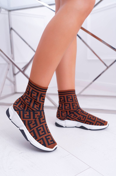 Women's Sports Shoes High Sock Brown Press