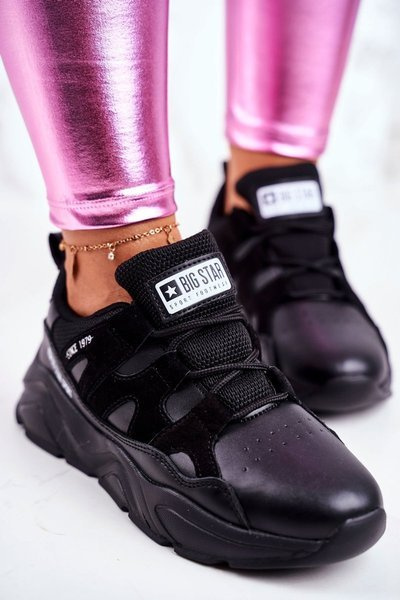Buty Sportowe Skórzane Big Star Czarne GG274636