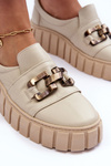 Women's Leather Platform Shoes with Decorative Beige Lewski 3398