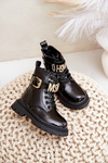 Girls Patent Insulated Boots With Decorative Strap Black Gilian