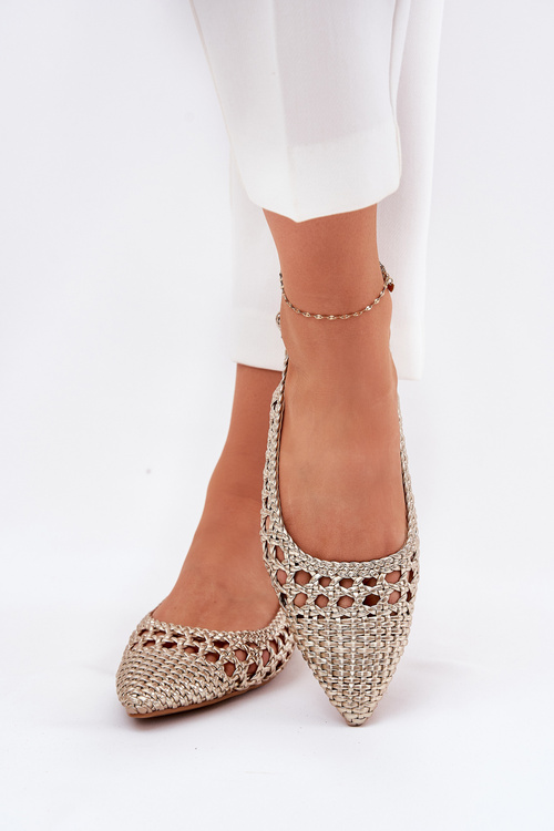 Ballet Flats With Weaving On A Flat Heel Golden Carollese