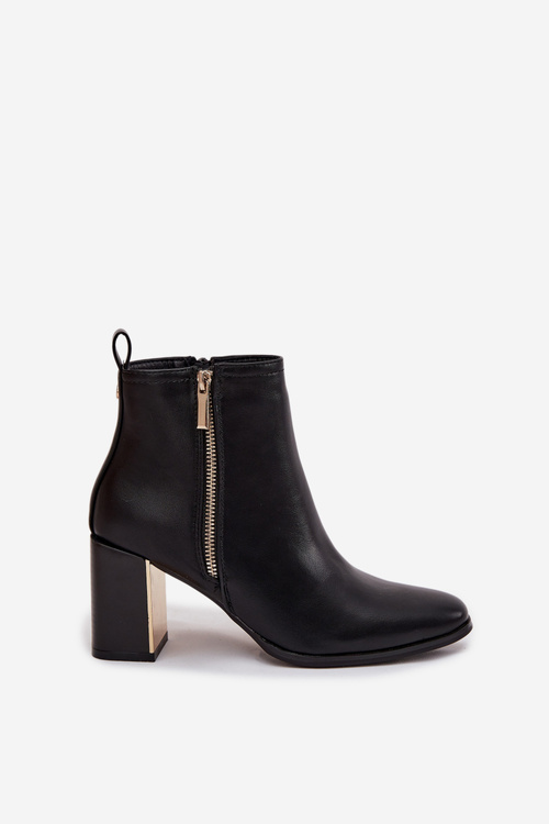 Damskie Botki Obcas Słupek Eko Skóra Czarne Camilyn