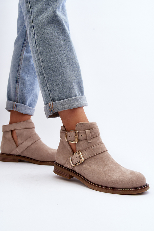 Women's Flat Heel Ankle Boots with Straps Black Melviana