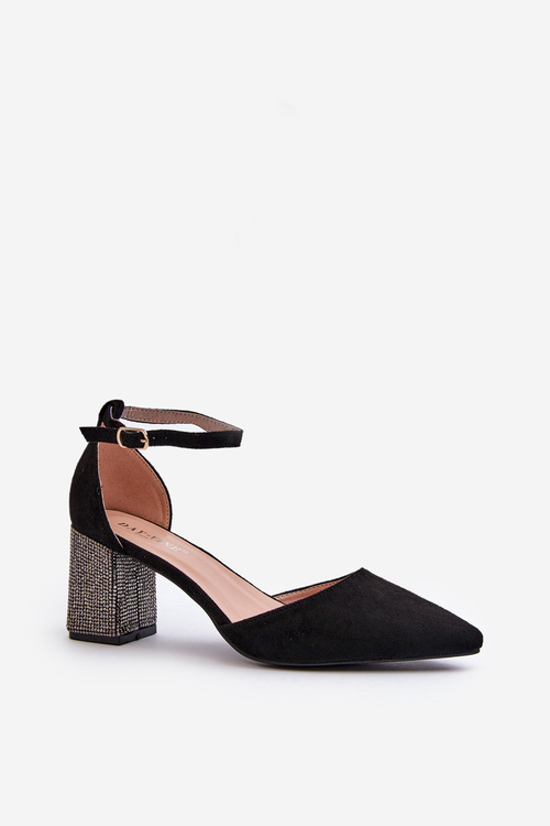 Black Faux Suede Court Shoes on Embellished Stiletto Anlitela