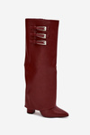 Women's Heeled Boots Turned Shaft Straps With Buckles Burgundy Nirisa
