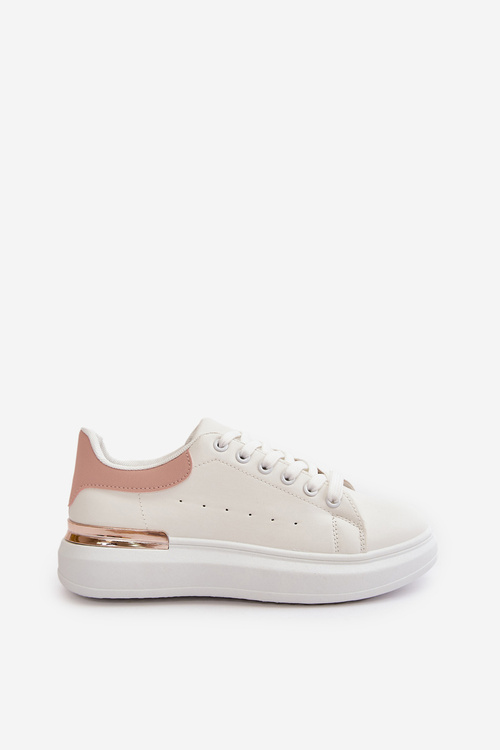 Low Women's Sneakers On Platform Made Of Eco Leather White-Pink Nevelena