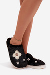 Furry slippers with flowers Black Selinne