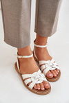 Sandały Skóra Naturalna Płaski Obcas Ecru Zazoo 3688