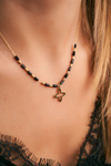 Women's Gold Necklace Chain Black Balls Flower Cecilia