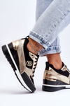 Buty Sportowe Damskie Sznurowane Koturn Czarno-Złote Genova 21PB35-4001