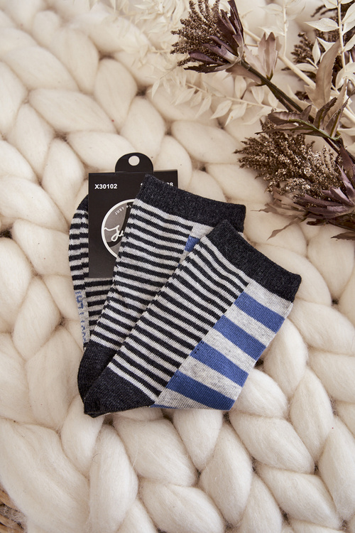 Women's classic socks with stripes and stripes Blue