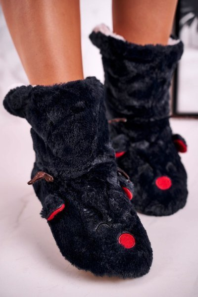 Christmas Insulated Slippers With Reindeer Black Rudolph