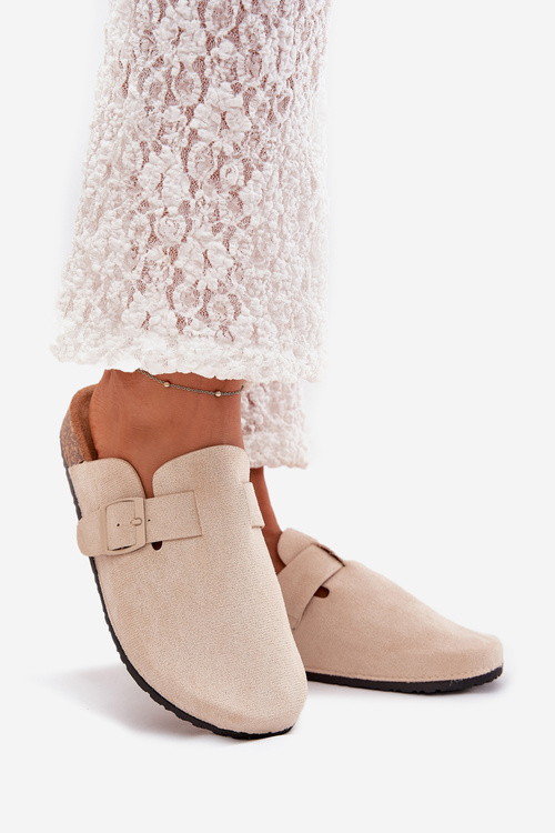 Women's Slippers and On Cork Platform With Buckle Light Beige Klarae