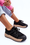 Buty Sportowe Damskie Zamsz Platforma Czarne Rohan BL391P