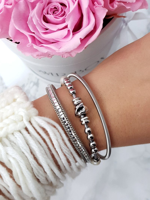 Women's Beaded and Cubic Zirconia Bracelet Silver Bella