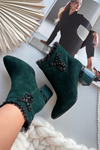 Suede Leather Women's Ankle Boots On Heel With Decoration Lined D&A MR52-127 Bottle Green