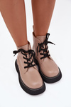 Insulated women's ankle boots on platform with laces dark beige Harmine