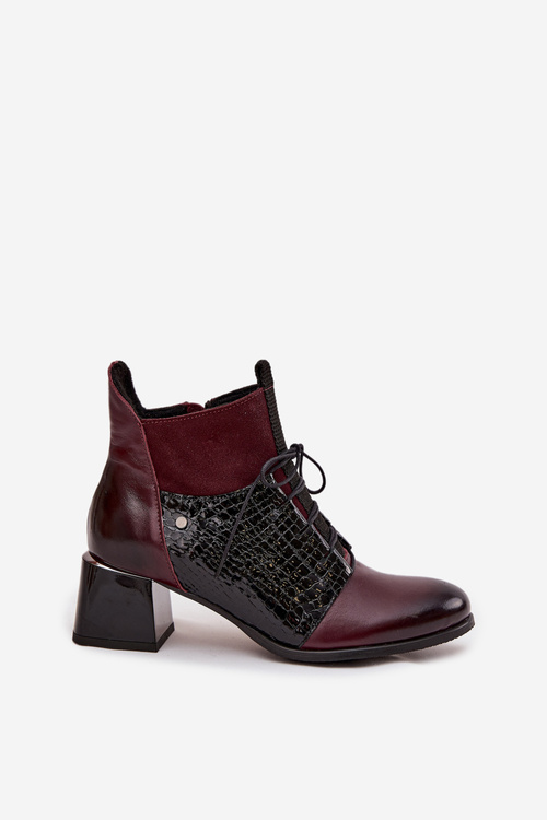 Zazoo 60503 Leather Ankle Boots Heeled Insulated Bordeaux