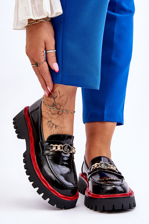 Mokasyny Lakier Skóra Platforma Czarne Ronin