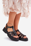 Eco leather sandals for women on platform black Nendales