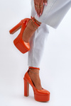 Orange Ninames Patent Leather Pumps on Chunky Platform and Heel