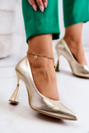 Fashionable Leather Pumps Lewski Shoes 3181 Gold