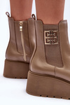 Women's Leather Boots On Massive Platform Dark Beige Savira