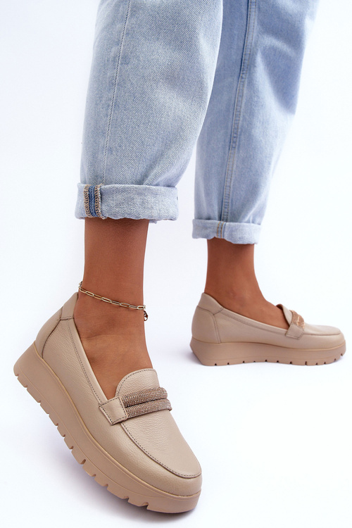 Półbuty Skóra Platforma Ozdoba Jasnobeżowe Lemar Lehira 20141