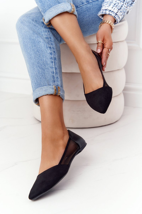 Mesh Pointed Ballerinas Black Melania