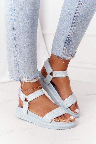 Sandals With Quilting On The Platform Blue Turn Around