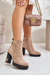 Warm Women's Ankle Boots with High Block Heel Beige Terisanna