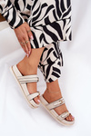Women's Smooth Platform Sandals With Straps And Buckles Light Beige Ziferte