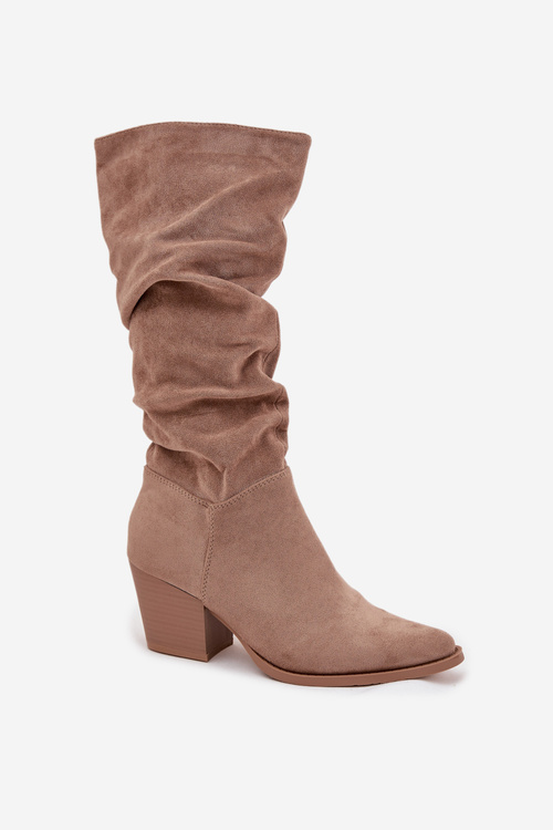 Women's Boots with Wrinkled Shaft on Heel Insulated Beige Paelina