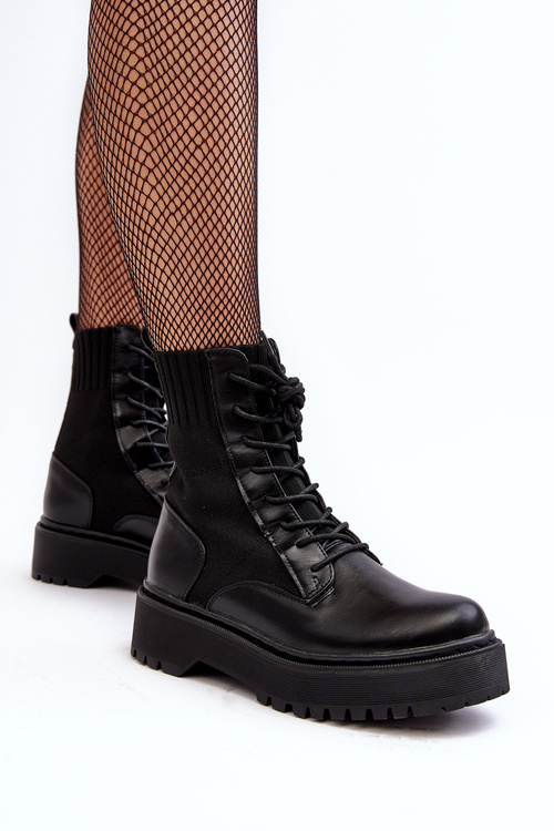 Women's Lace-up Ankle Boots with Sock Black Dedinva
