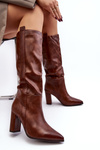 Lined Women's Over-the-Knee Boots with Block Heel Brown Genzani
