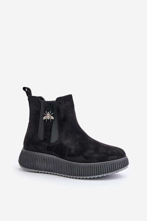 Women's Slip-On Platform Ankle Boots With Decorative Eco Suede Black Ciatheia