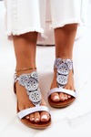 Leather Openwork Sandals Lewski Pearl 3049 Blue