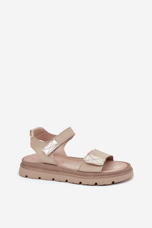 Ladies Leather Sandals On Platform Beige Zazoo 40443