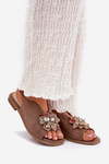 Ladies Sandals On Flat Heel With Decoration S.Barski KV27-001 Dark Beige