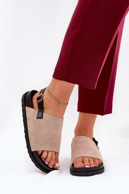 Women's Sandals Made Of Eco Suede On Platform Beige Migola