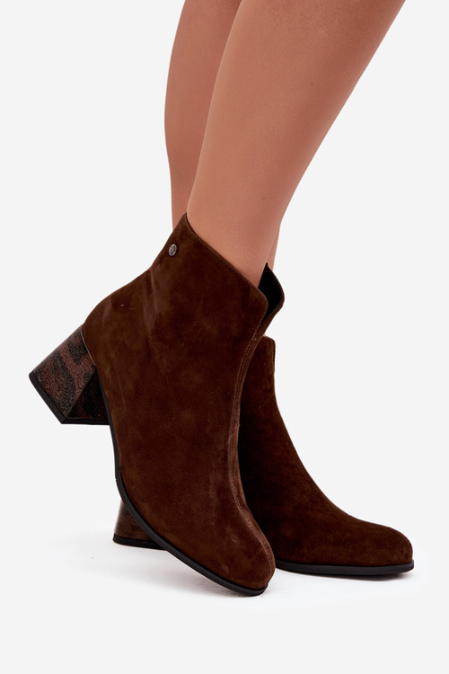 Leather Suede Women's Ankle Boots on Heel Maciejka K7202-02 Chocolate
