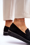 Women's Suede Low Wedge Loafers Black Synthia