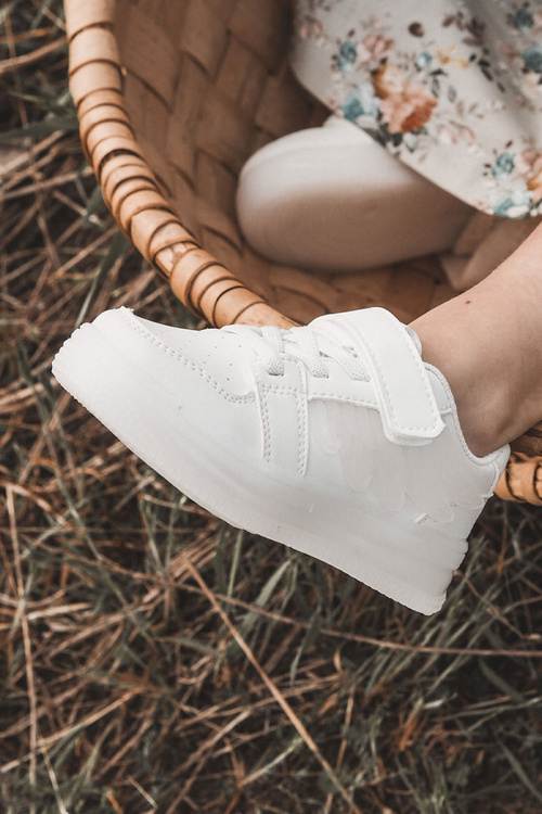 Buty Sportowe Dziecięce Skórzane Rzep Białe Angel